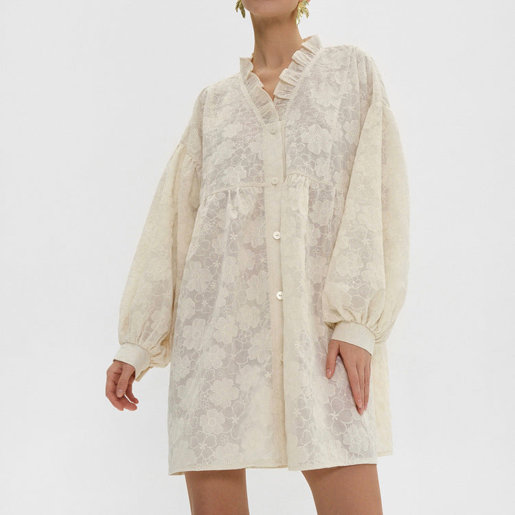 Sweetheart Jacquard Lace Shirt Dresses