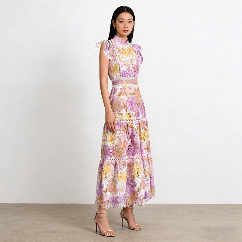 Premium Lace Embroidery Hollow Out Maxi Dress