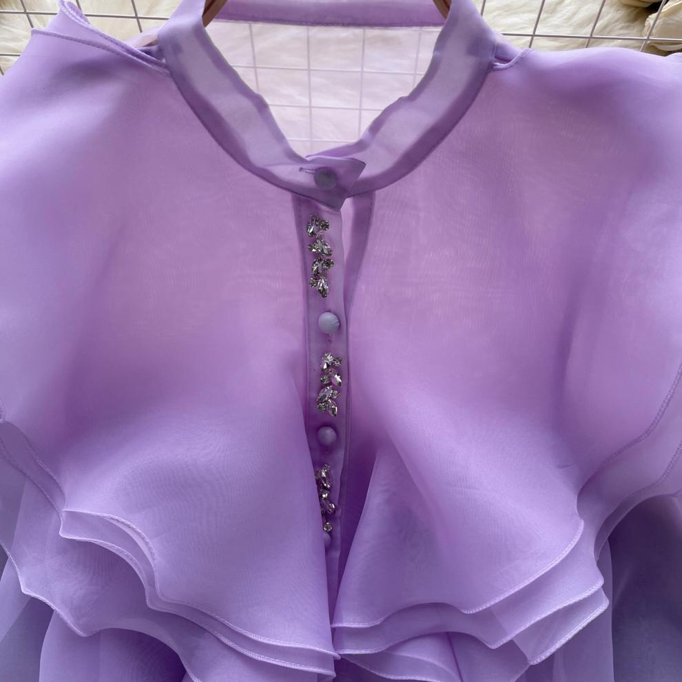 Fairy Style Ruffled Mesh Long Sleeve Shirt
