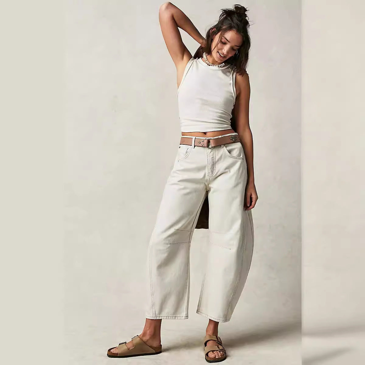 High-Waist Loose Fit Draped Wide Leg Jeans