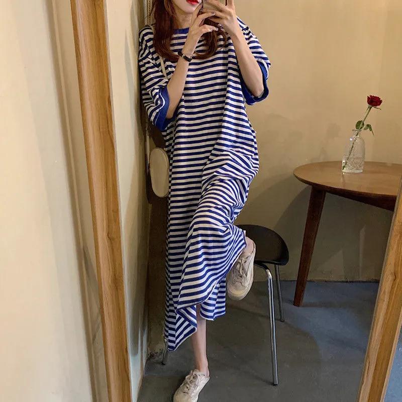 Designed Striped Summer Plus Sizes T Shirts Dresses-Dresses-Free Shipping at meselling99