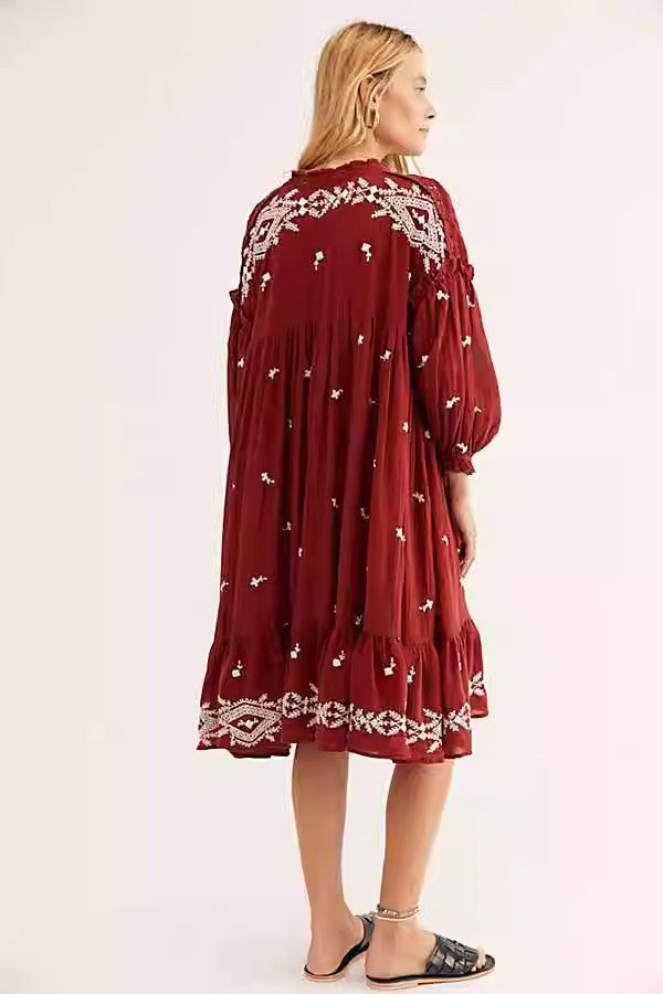 Bohemian Romantic Summer Doll Dress with Exquisite All-over Embroidery