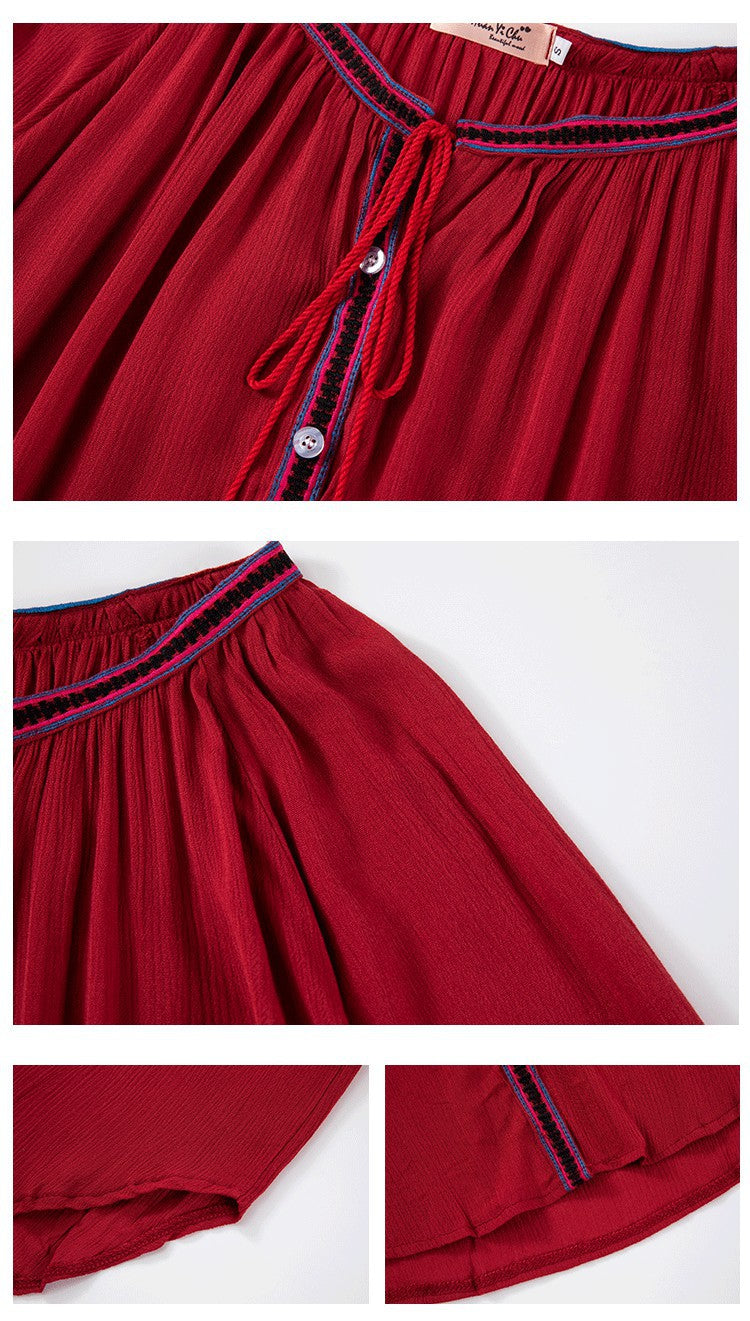 Bohemian Ethnic Embroidered Loose Front Button Dress