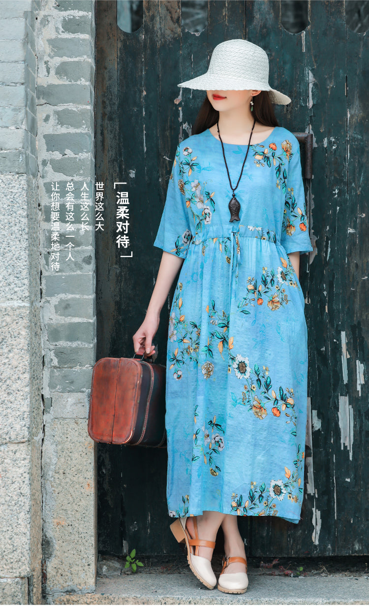 Ethinc Line Summer Half Sleeves Women Long Dresses-Dresses-Free Shipping at meselling99