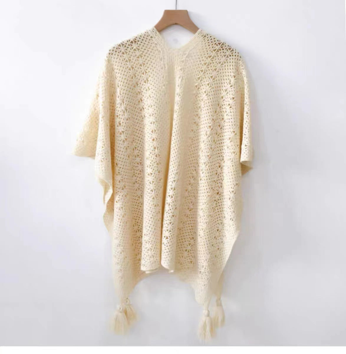 Boho Chic Knit Fringe Shawl – Ethnic Travel Wrap with Slit for Women