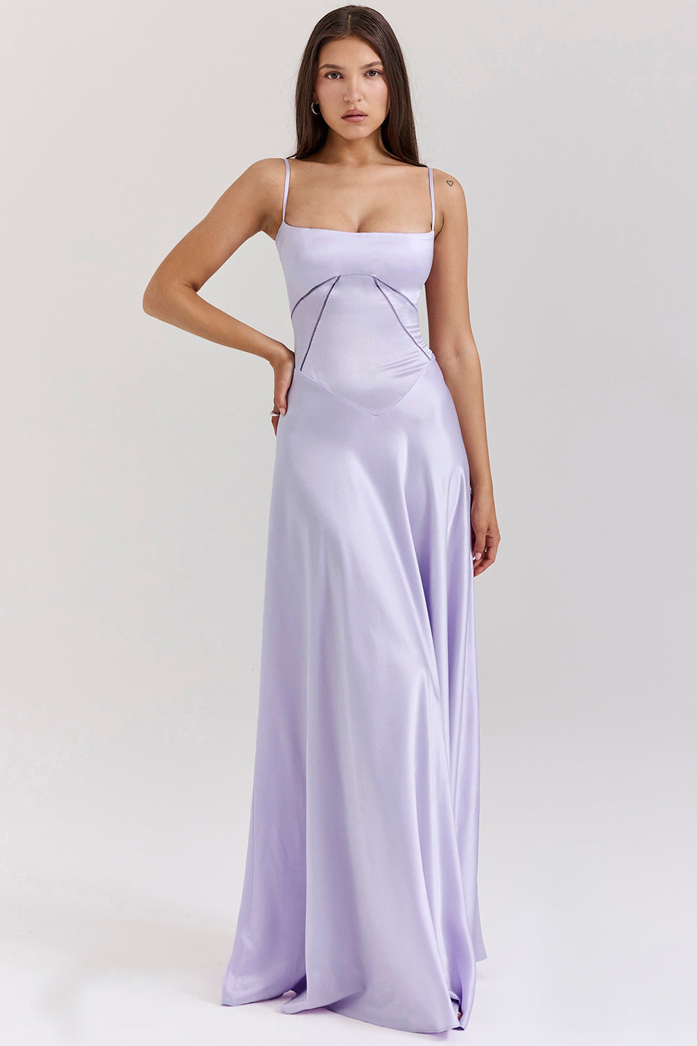 Elegant Long Satin Slip Dress with Low Back