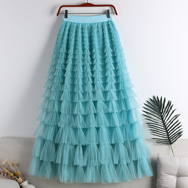 A-Line Mid-Length Tulle Skirt with Layered Mesh Insert