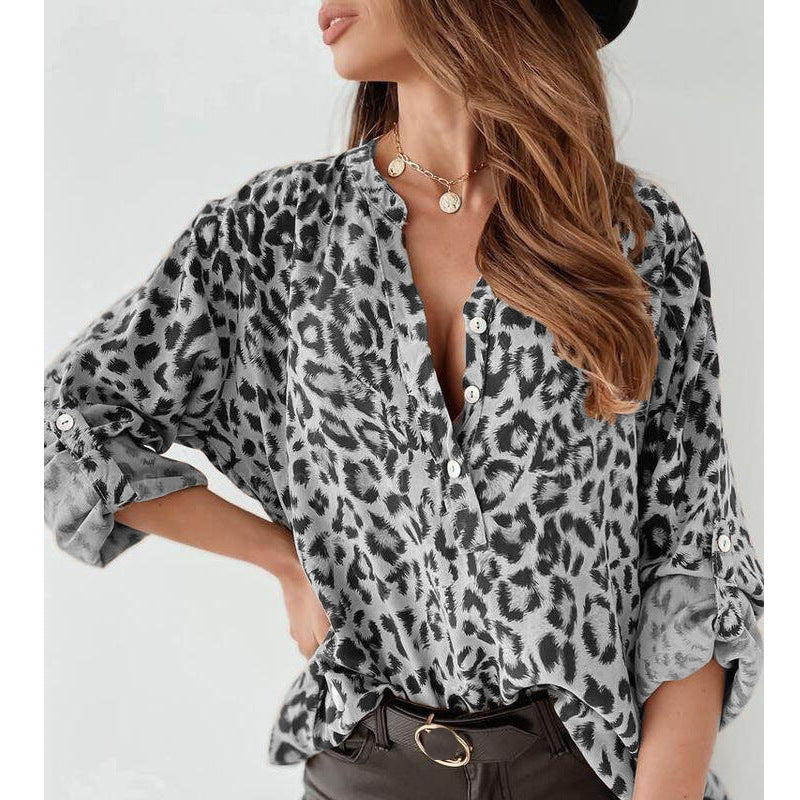 Women's Long Sleeve Leopard Print Blouse
