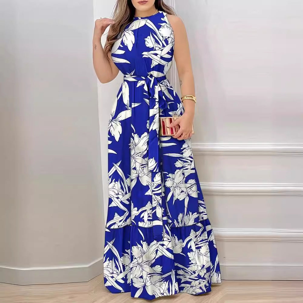 Summer Off-Shoulder Tie-Front Floral Print Ruffle Dress