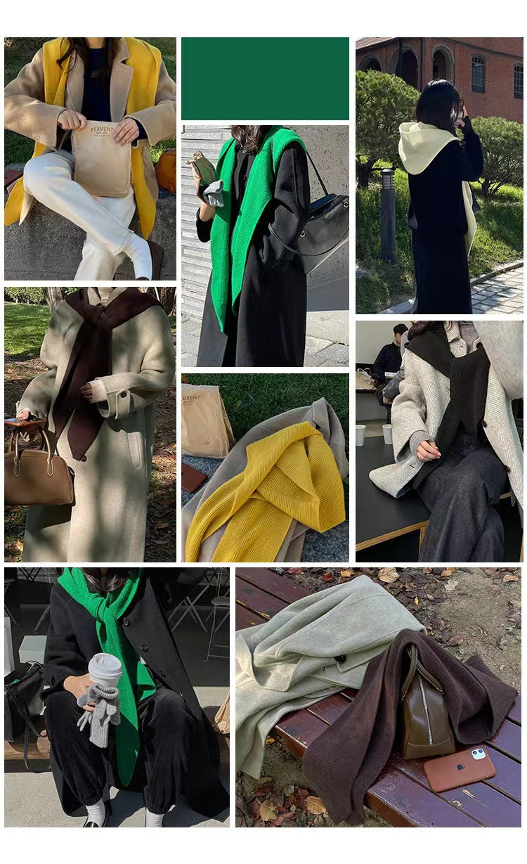 Women's Knit Hooded Cape Scarf 2pcs/set