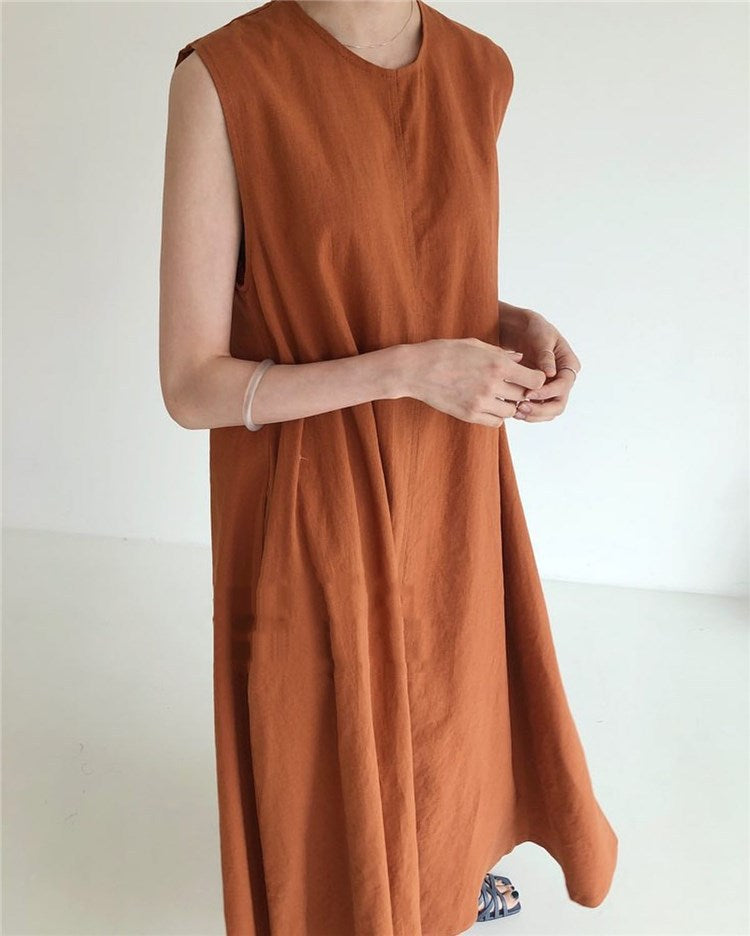 Vintage Cozy Sleeveless Vest Long Dresses with Pockets-Dresses-Free Shipping at meselling99