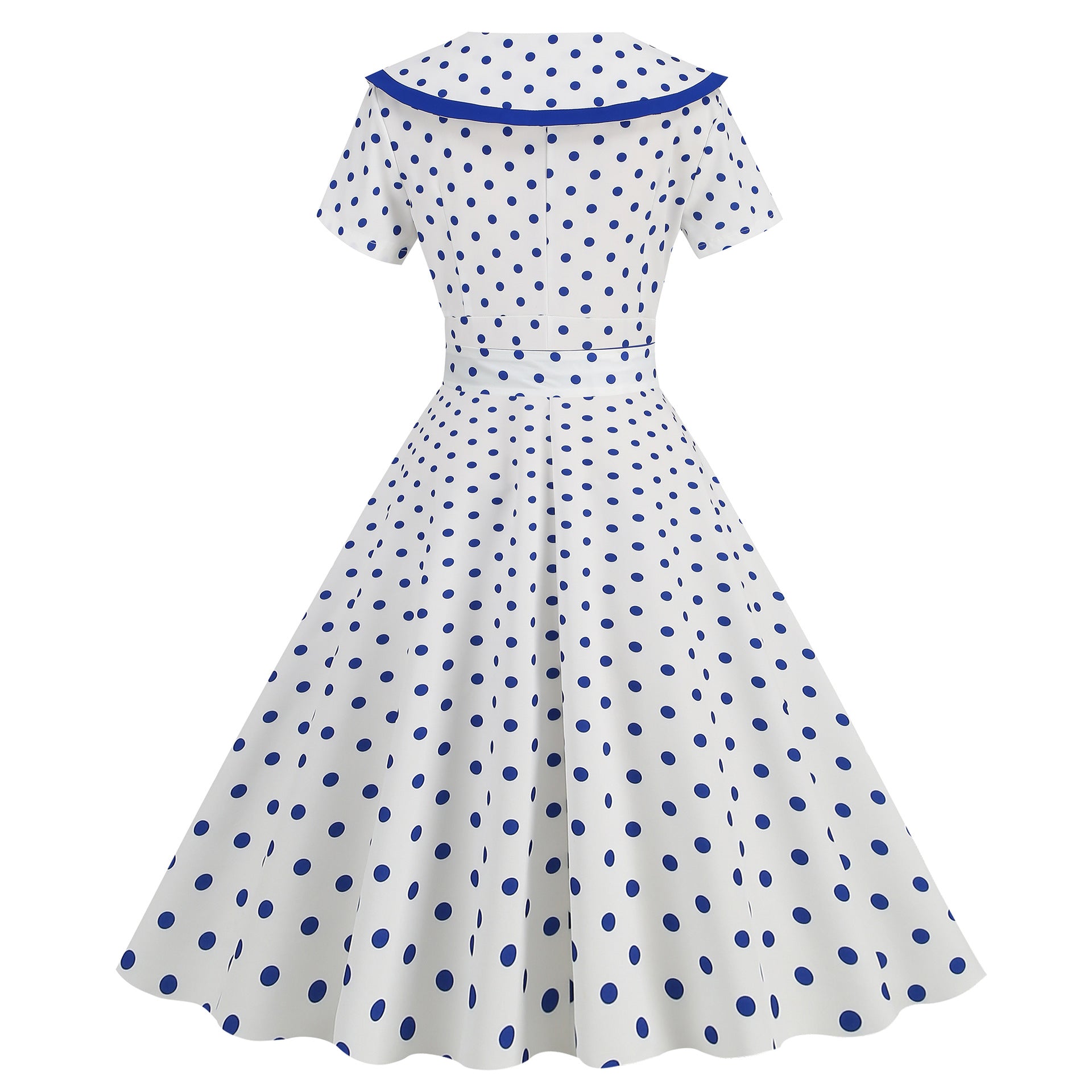 Vintage-Inspired Polka Dot Print Wrap Waist Flared Dress with Belt