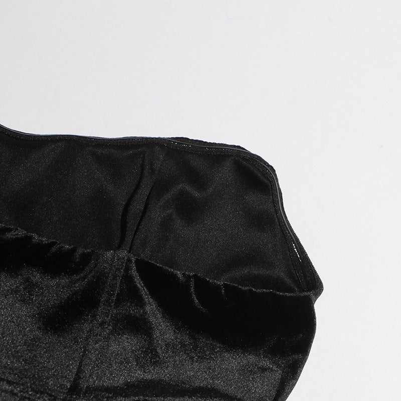 Designed Sexy Velvet Bustier Ball Gown Mini Dress with 3D White Roses