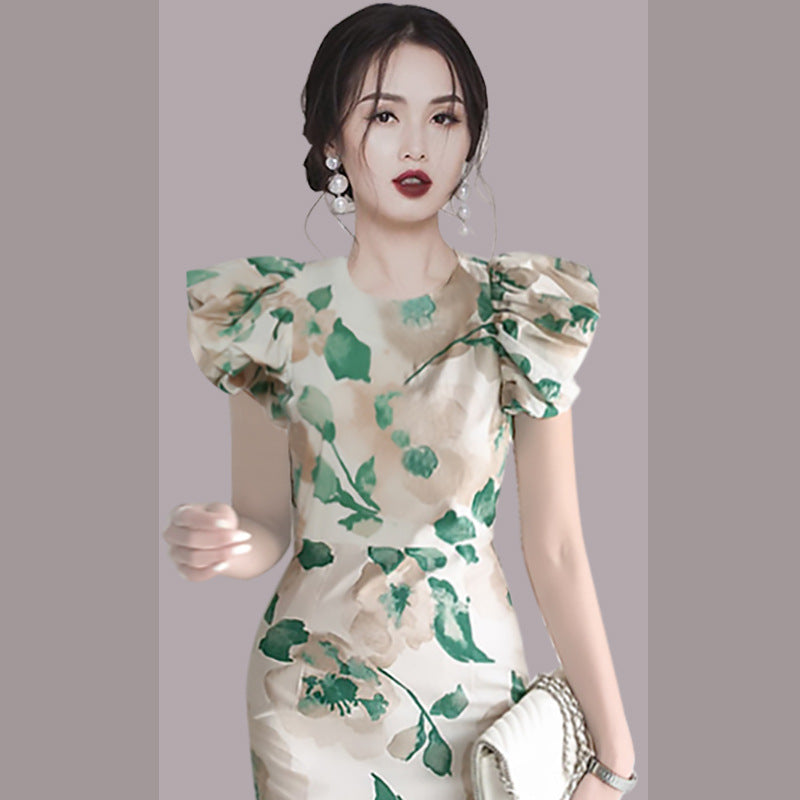 Elegant Summer Round Neck Green Leaf Women Sheath Dresses-Dresses-Free Shipping at meselling99