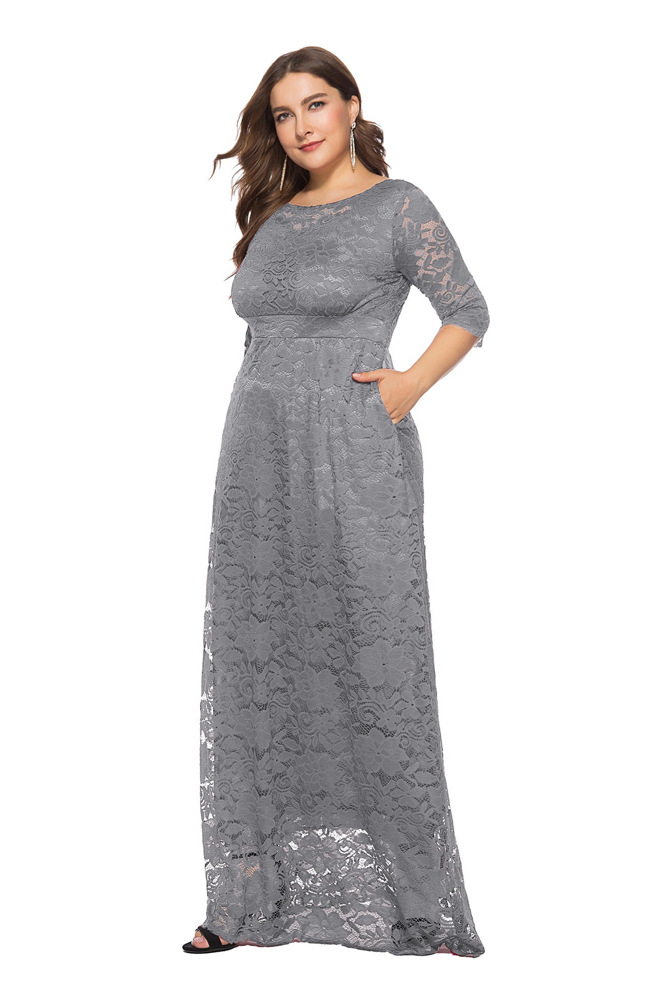 Plus Size Lace Evening Gown with Pockets