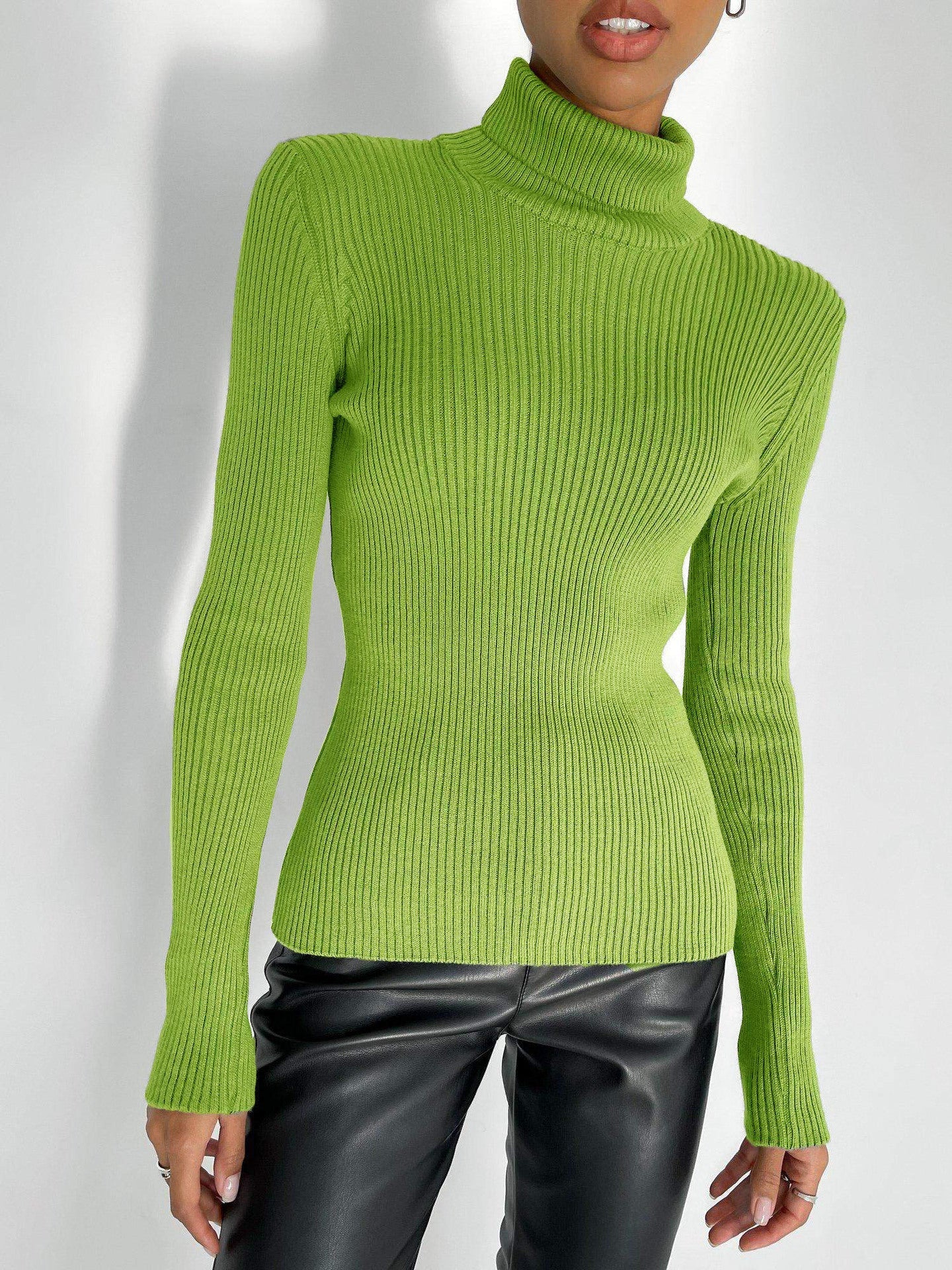 Fashion High Neck Pullover Knitted Tight Sweater