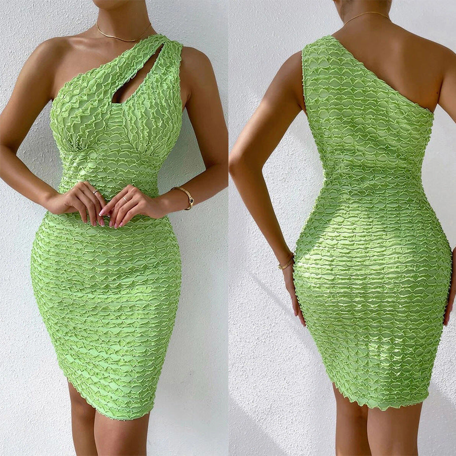 Sexy Green One Shoulder Sheath Dresses-Dresses-Free Shipping at meselling99