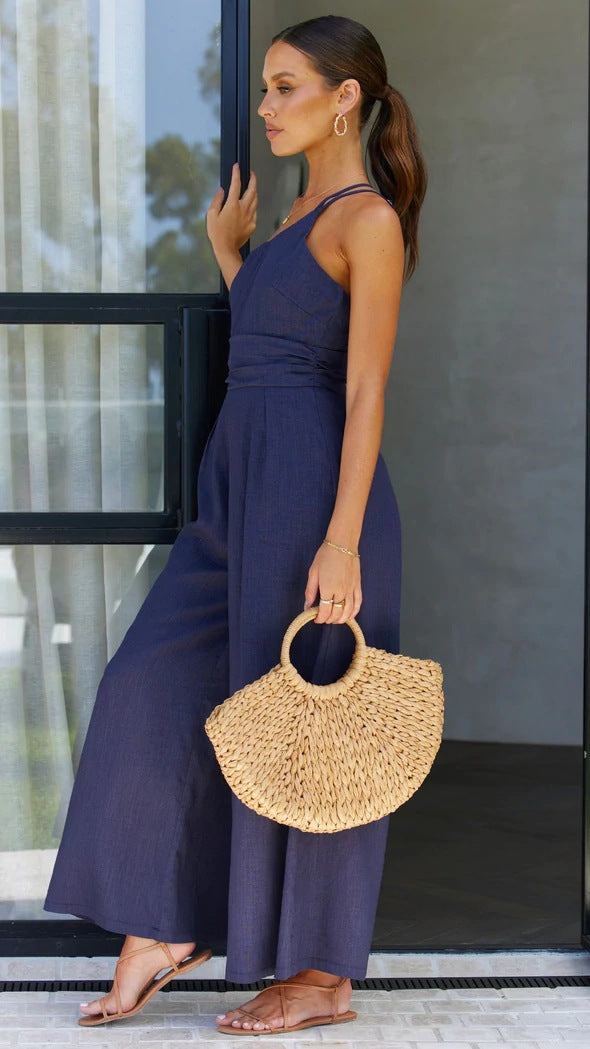 Sexy One Shoulder Linen Jumpsuits for Women