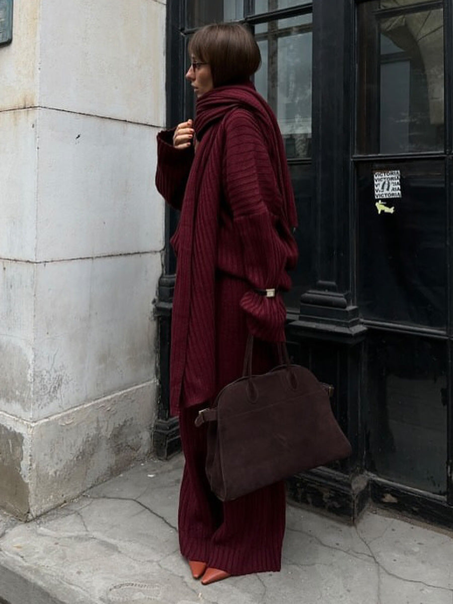 Women's V-Neck Ribbed Knit Sweater Set