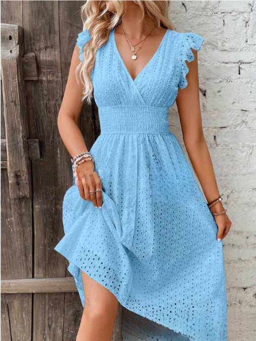 Women's Slimming V-Neck Plus Size Solid Color Dress