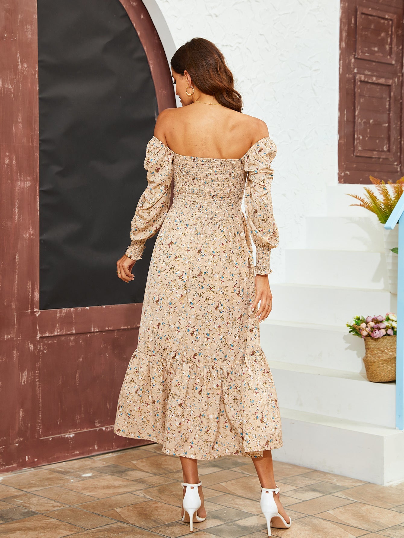 Women's Floral Print Square Neck Chiffon Dress