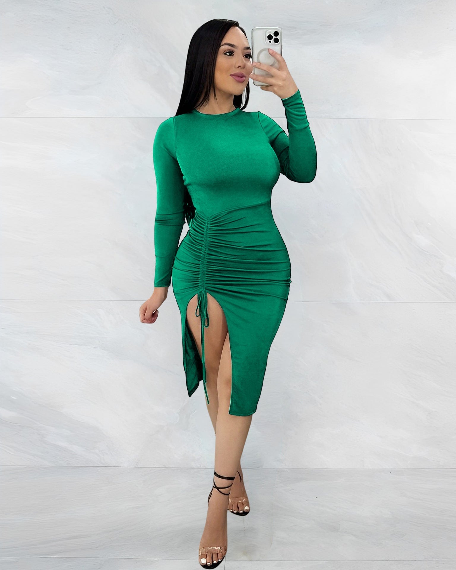 Sexy Drawstring Design Sheath Dresses for Women-Dresses-Green-S-Free Shipping at meselling99