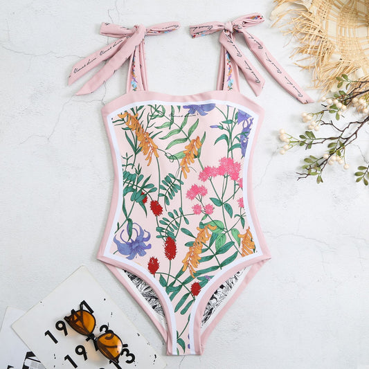 Vintage Strapless Floral Print Women Swimsuits