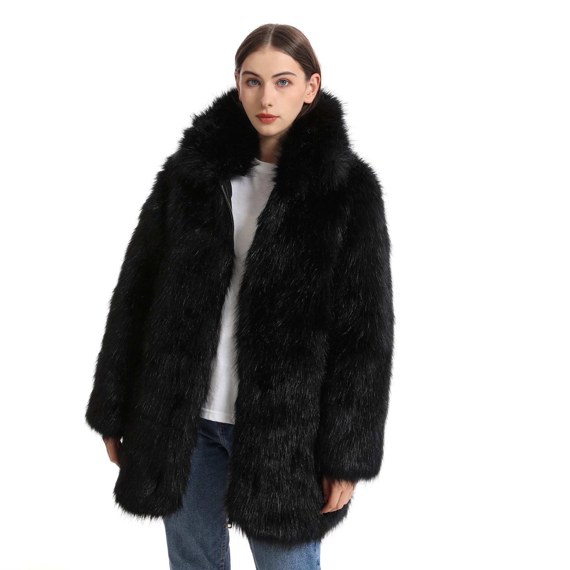 Women's Plush Long-Length Faux Fur Coat