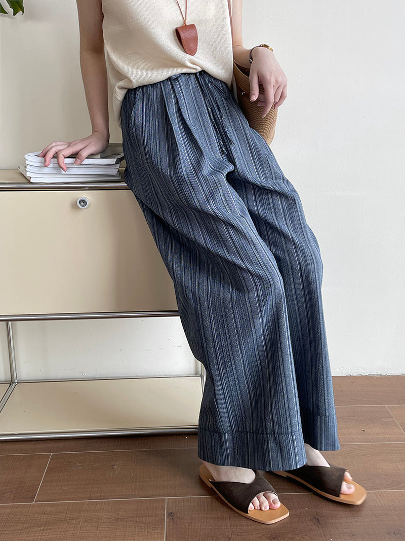 Women's Striped Drawstring Wide-Leg Pants