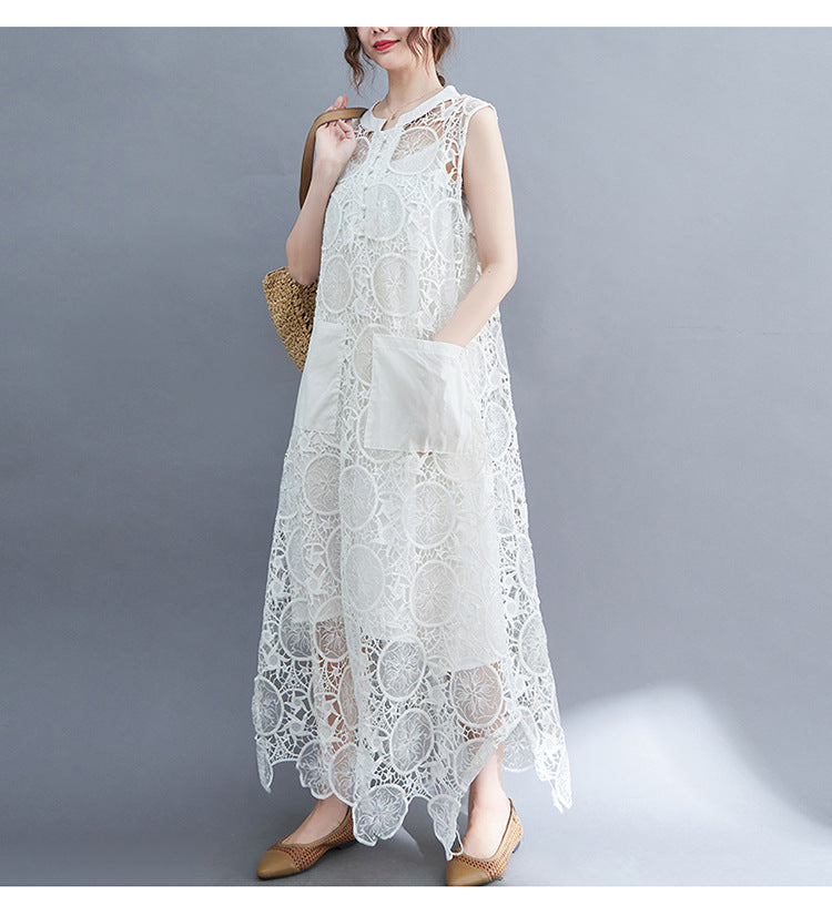 Vintage Lace Embroidery Sleeveless Two Pieces Dresses-Dresses-Free Shipping at meselling99