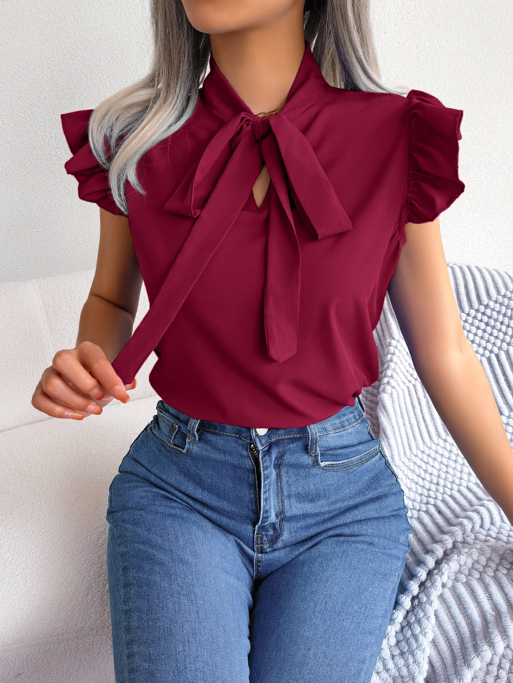 Elegant Ruffled Butterfly Chiffon Shirts for Women