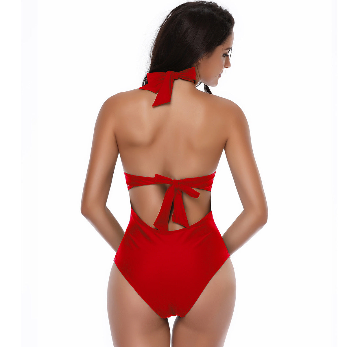 Sexy Halter Drawstring One Piece Women Swimsuit