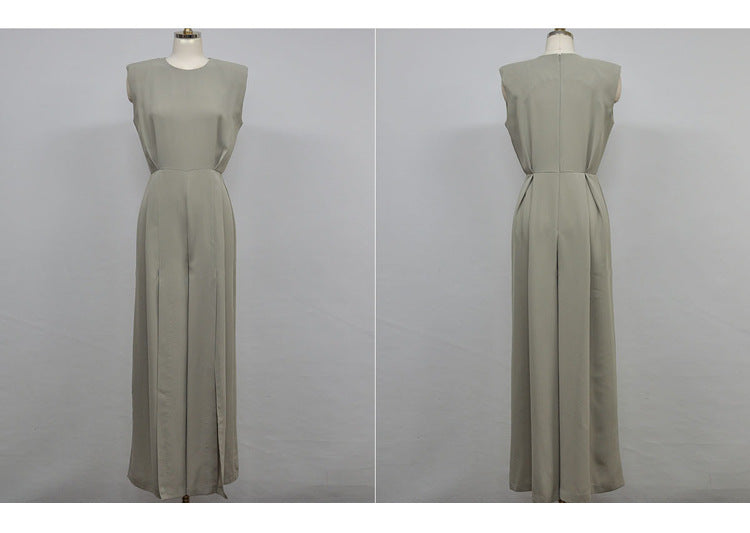 Summer Split Front Sleeveless Elegant Women Jumpsuits