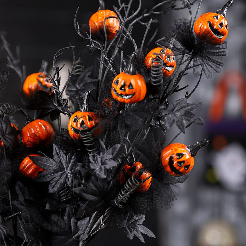 Halloween Decor - Black Horror Pumpkin Stem Bouquet for Home & Party Decorations