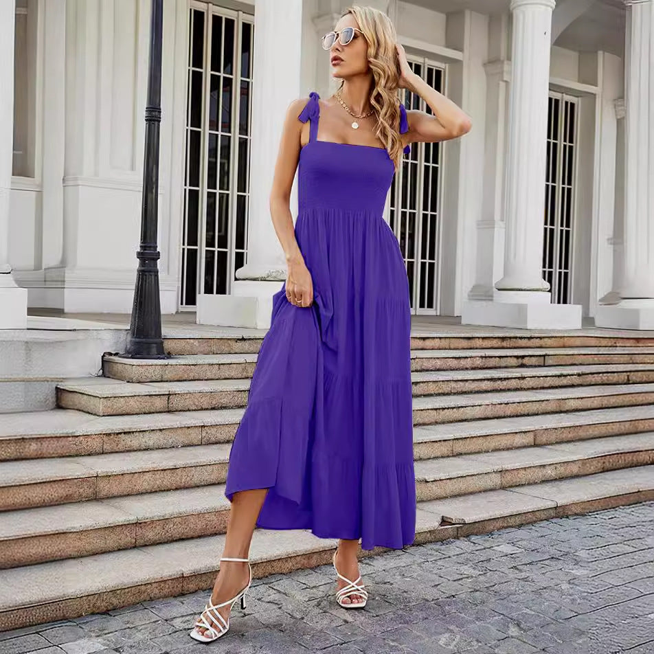 Women's Sexy Backless Print Vacation Style Strappy Dress