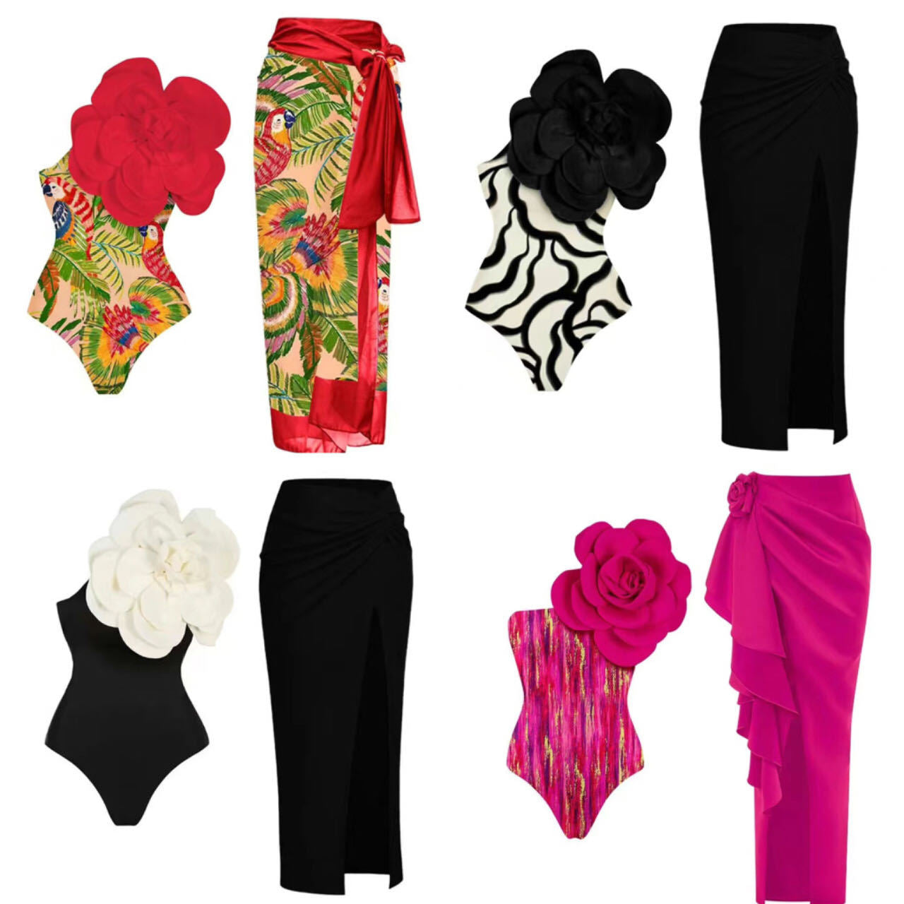 Women's 3D Floral Bikini Set – Sexy High-Cut Bathing Suit for Beach, Pool & Vacation