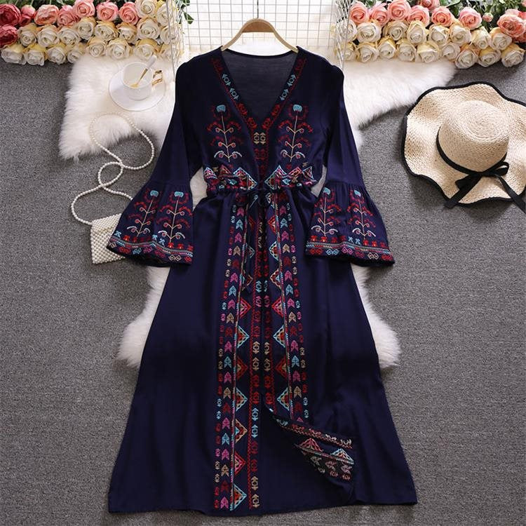Bohemian Summer V Neck Long Vacation Dresses