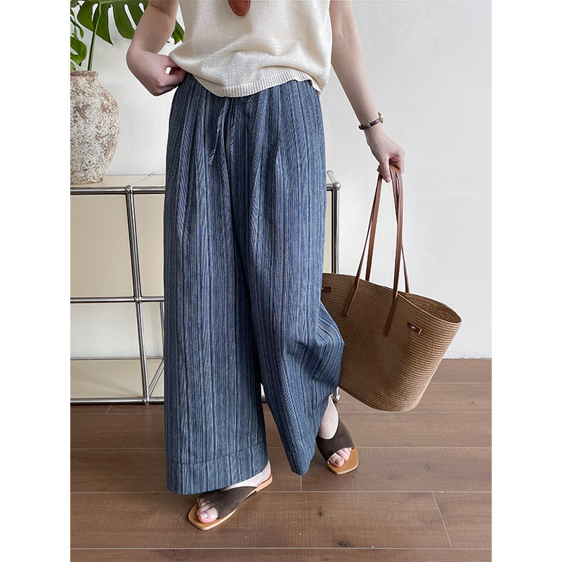 Women's Striped Drawstring Wide-Leg Pants