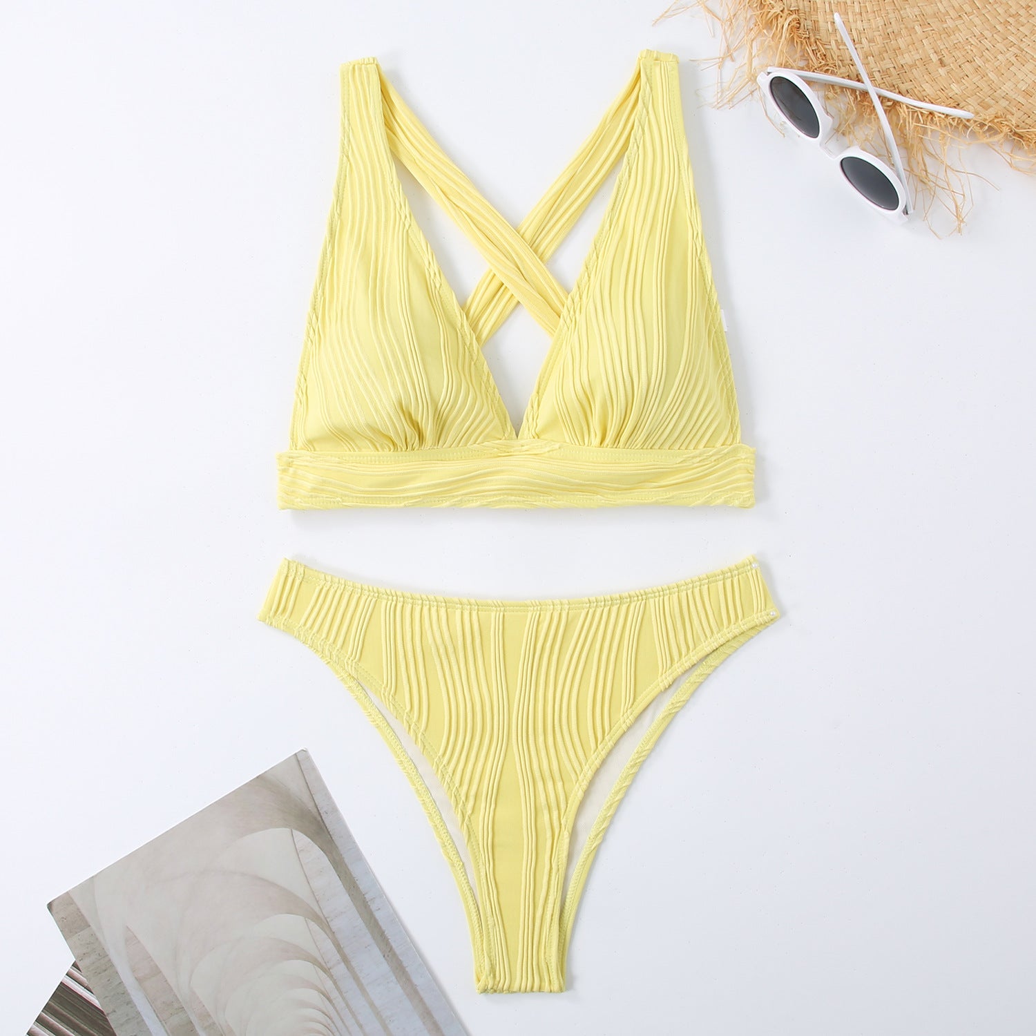 3D Striped High-Waist Two Pieces Bikini Bottom – Multicolor