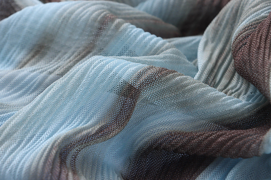 High-Waisted Long Hemline Skirt with Watercolor-Ink Drape