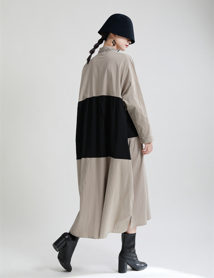 Casual Linen Contrast Color Loose Women Long Dresses--Free Shipping at meselling99