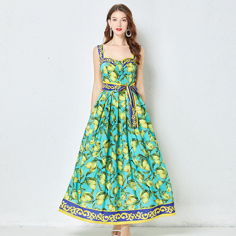 Fashion Green Lemon Summer Long Vacation Dresses