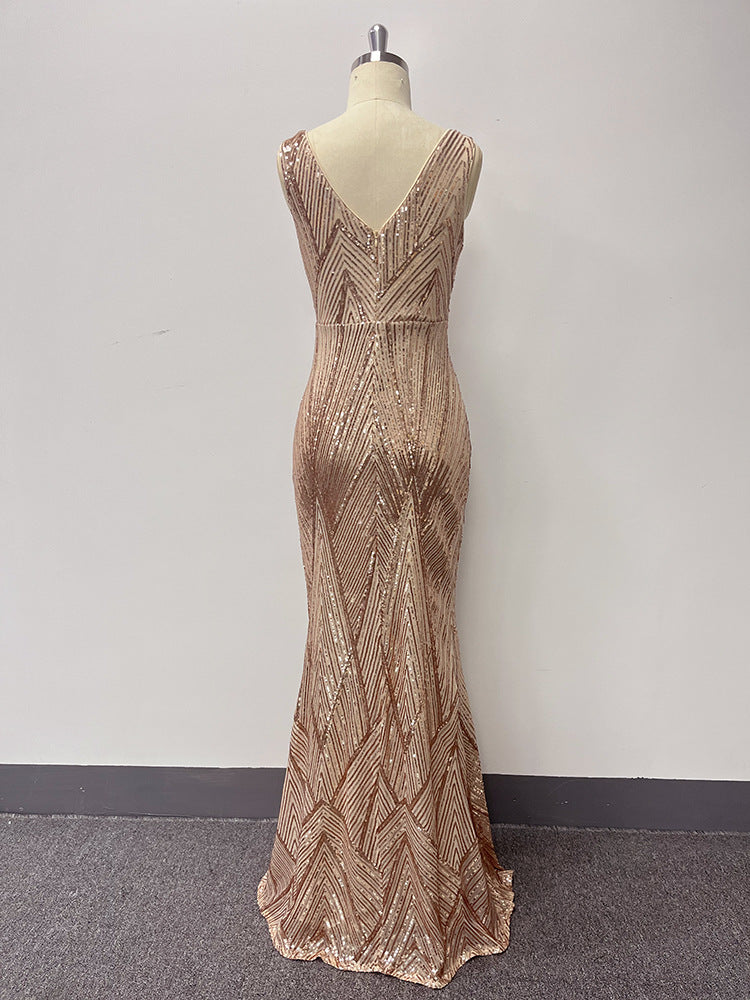 Sexy Rose Golden Mermaid Evening Party Dresses-Dresses-Free Shipping at meselling99