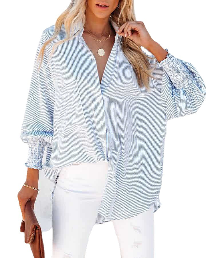 Casual Striped Long Sleeves Plus Sizes Shirts