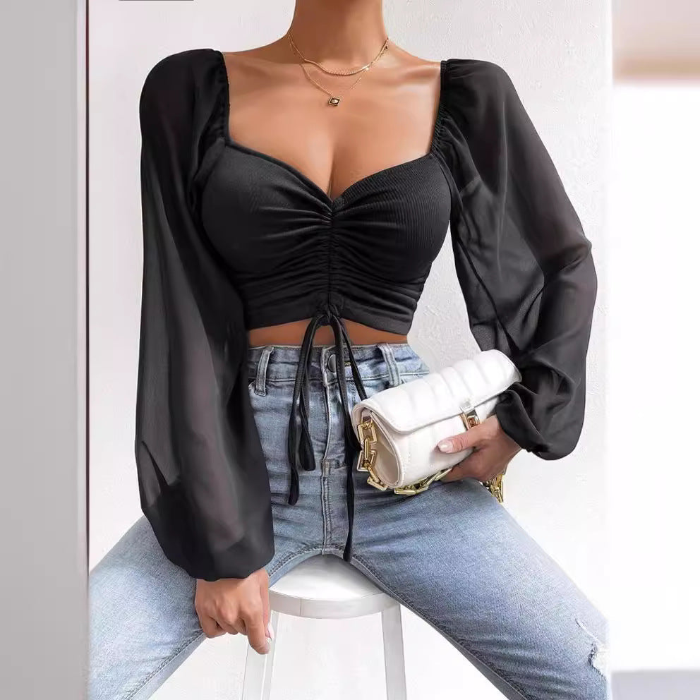 Sexy V-Neck Peplum Chiffon Blouse