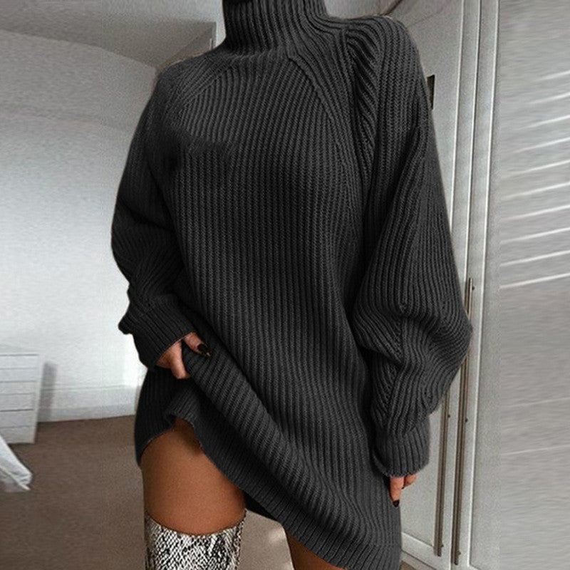 Women's Knit High Neck Sweater Dress