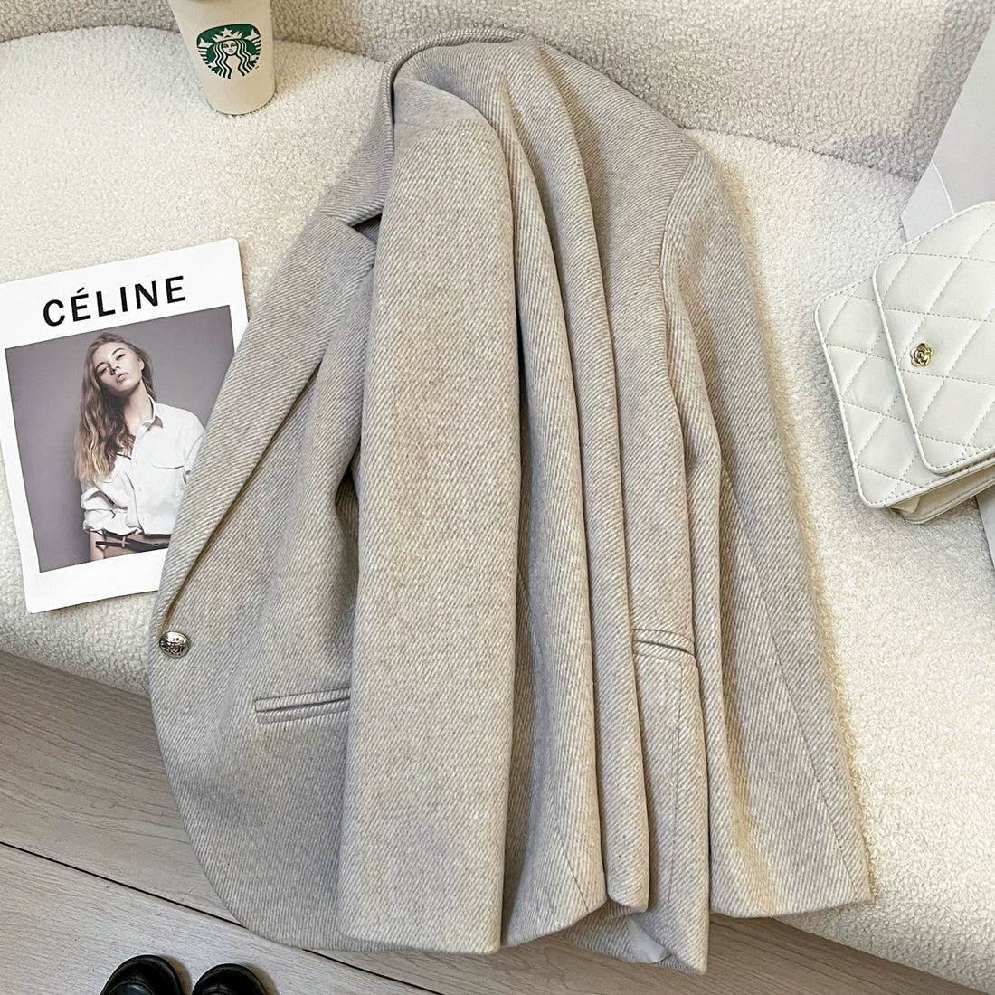 Women’s Mocha Grey Wool Blend Tailored Blazer