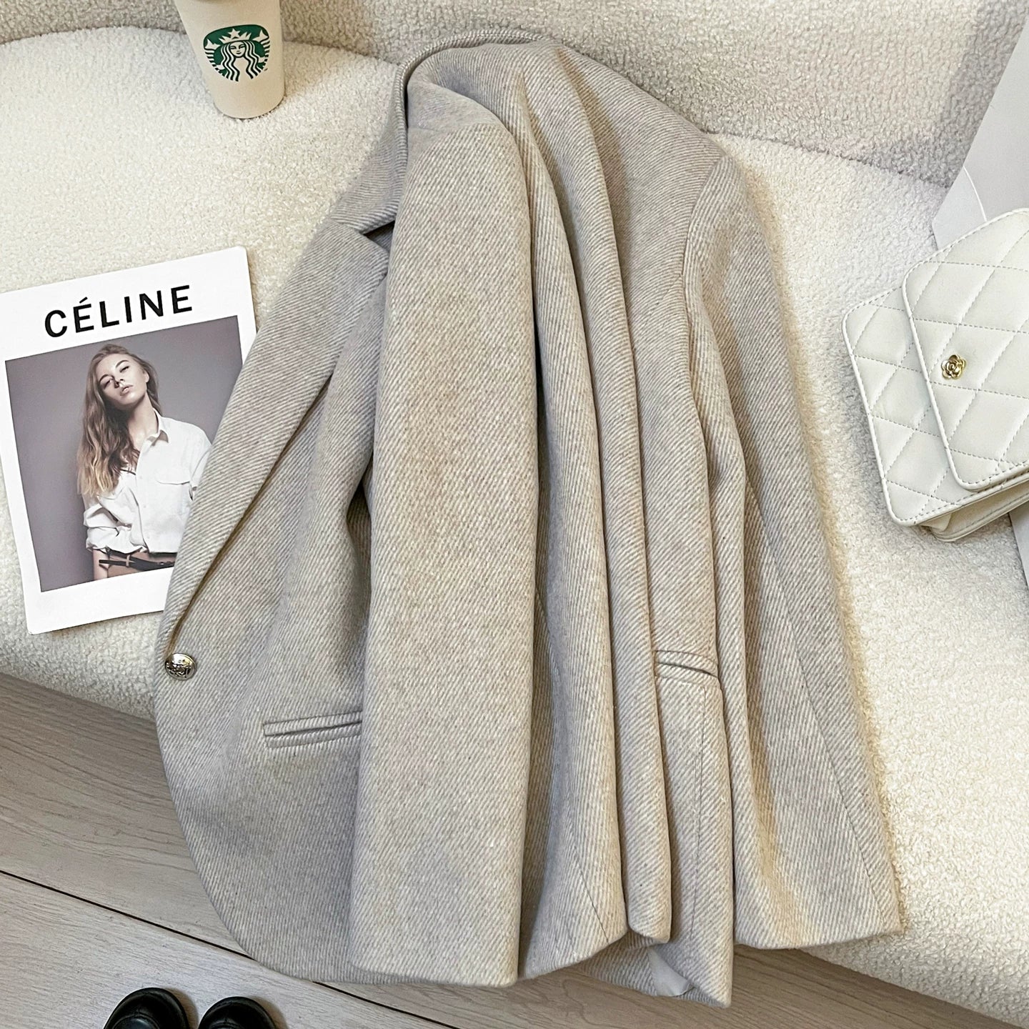 Women’s Mocha Grey Wool Blend Tailored Blazer