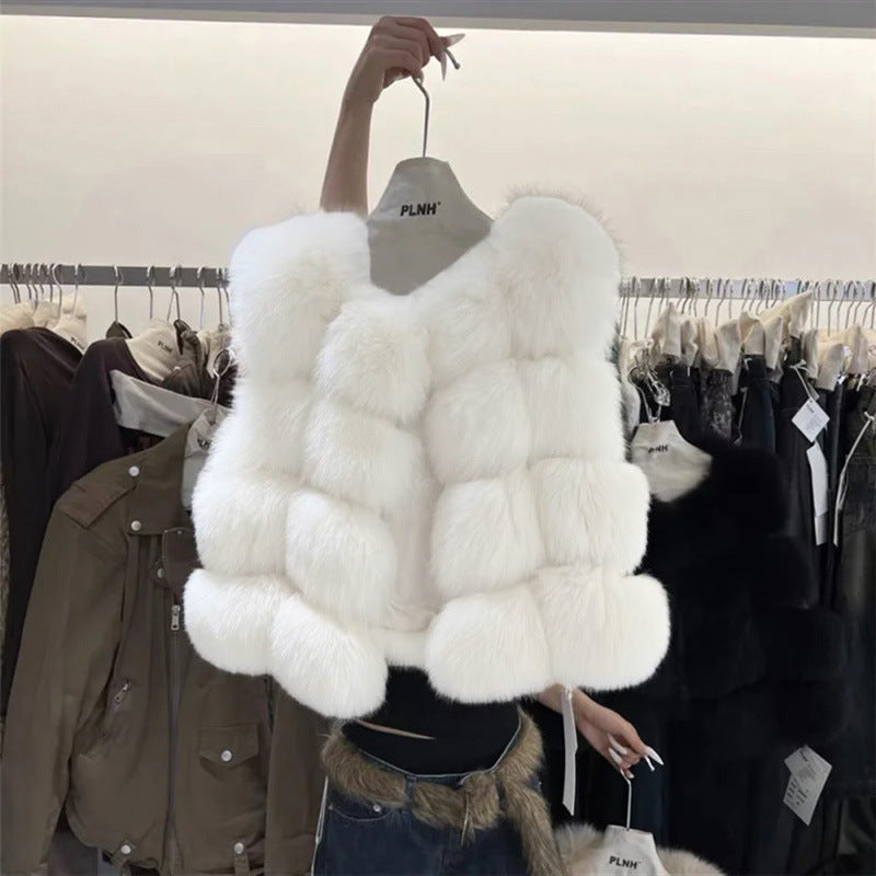 Classic Spliced Short Faux Fox Fur Vest