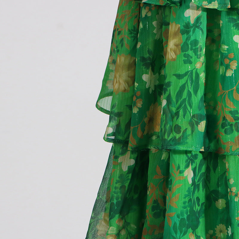 Designed Green Elegant Off-Shoulder Strapless Chiffon Maxi Dress